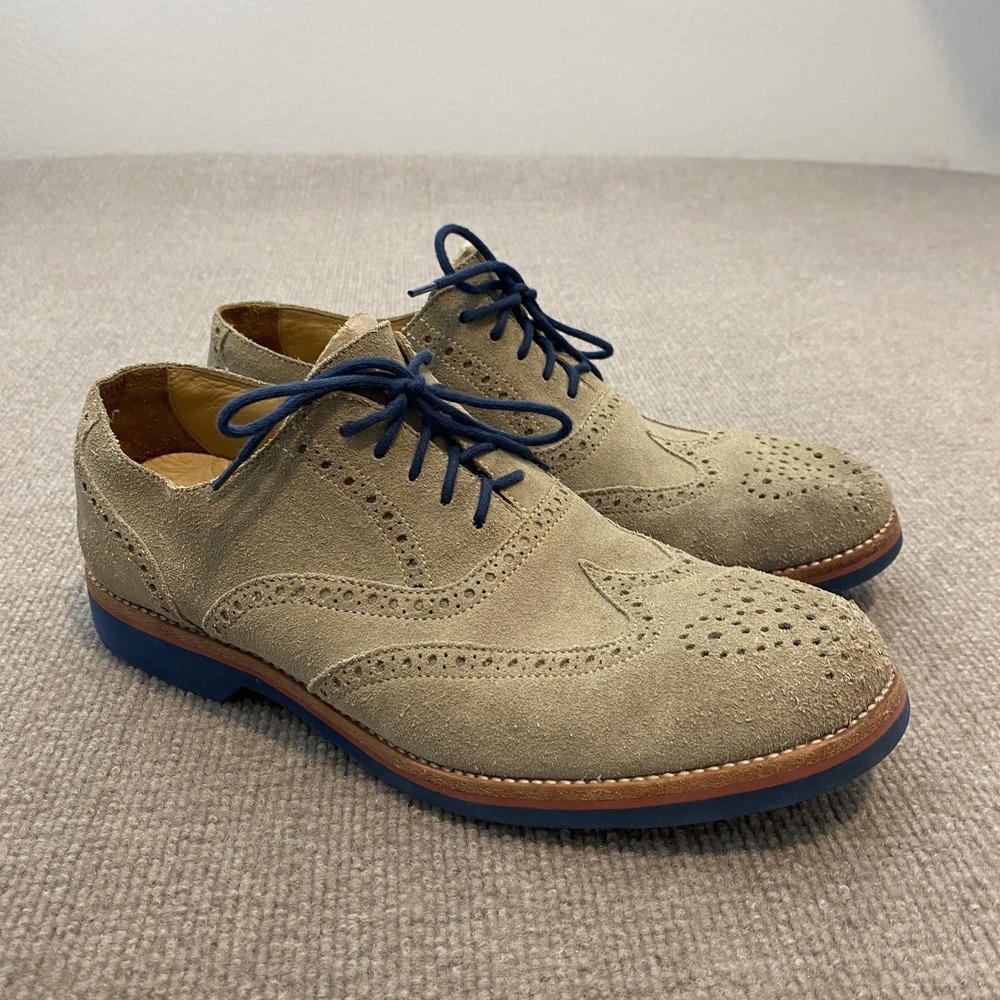 Peter Millar Shoes Mens Size 9.5 M Beige Suede Wingtip Brogue Oxfords MF16F03